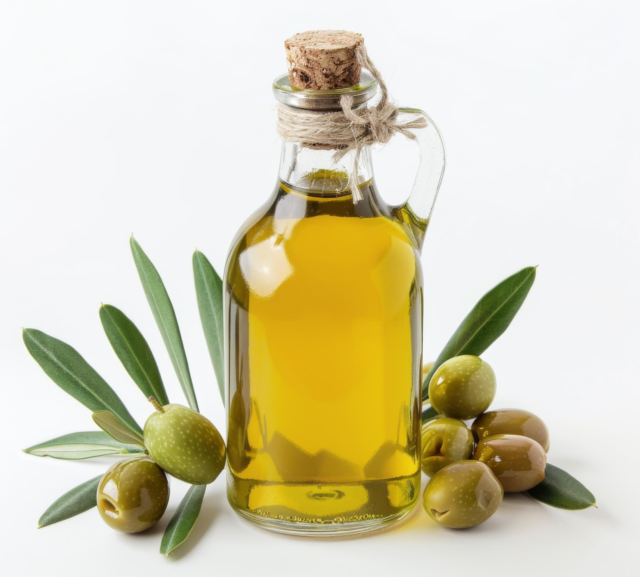 bottle of Olive Oil with olives