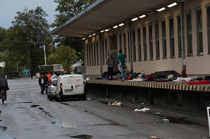 Refugees at a train station