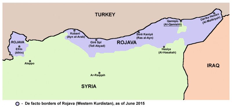 De facto Rojava borders in June 2015