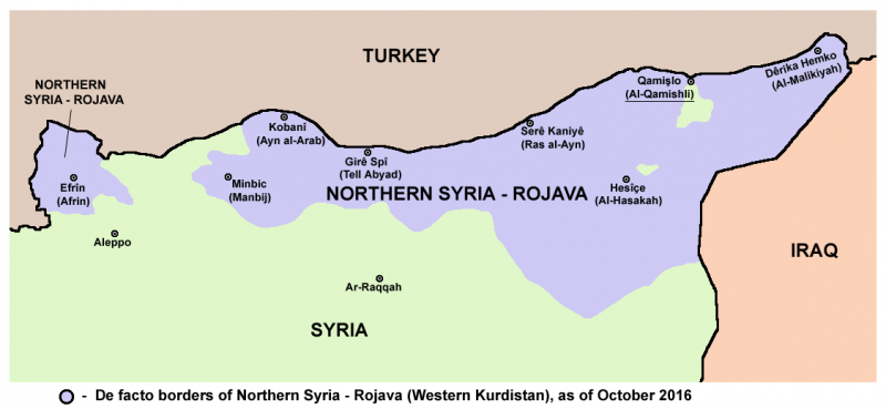 De facto Rojava borders in October 2016