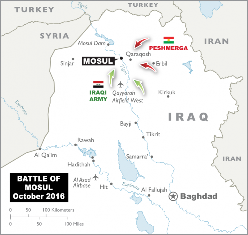 Infographic of the Battle of Mosul during October 2016.
