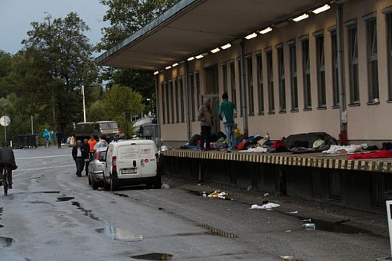 Refugees at a train station