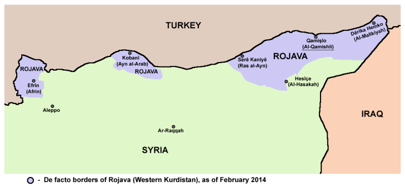 Rojava Borders De facto Rojava borders in Februrary 2014