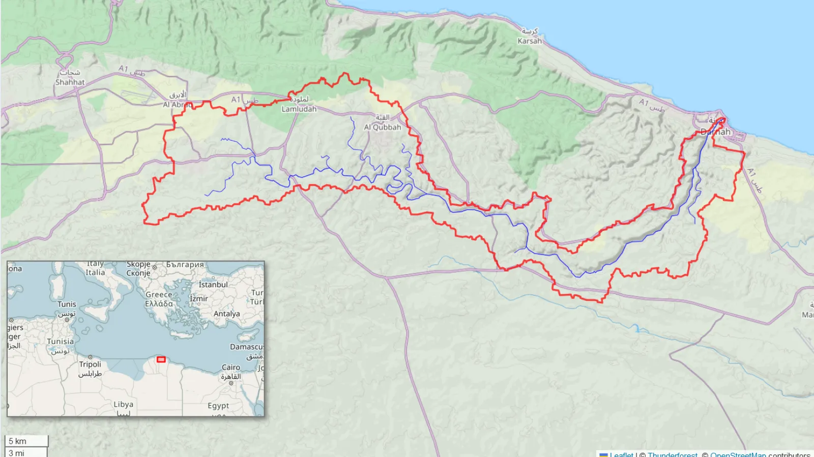 Map showing watershed