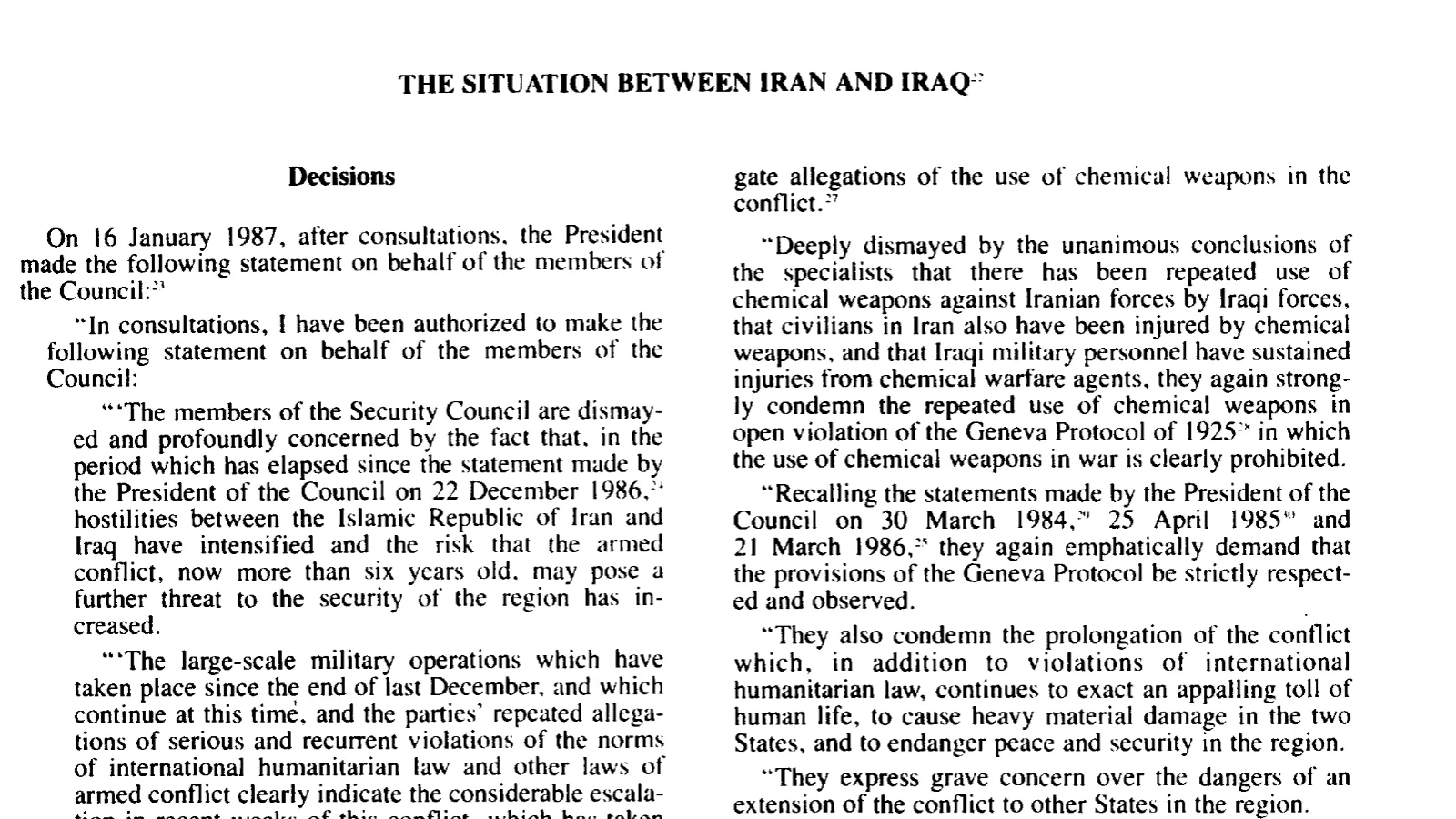 screenshot of UN Resolution Text, taken from UN archives, UN Security Council Resolution 598 (1987)