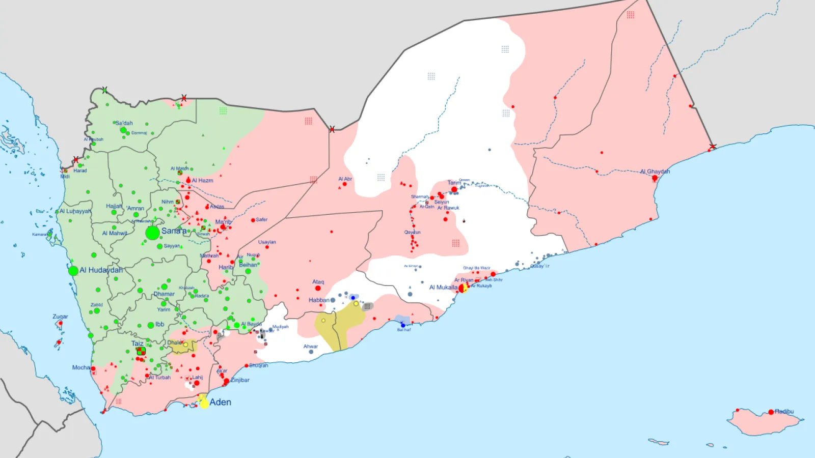 Map of territories in Yemen conflict