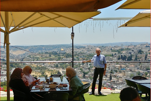 Image of Dabrowski with View of Jerusalem in the background. Location: the campus of Hebrew University.