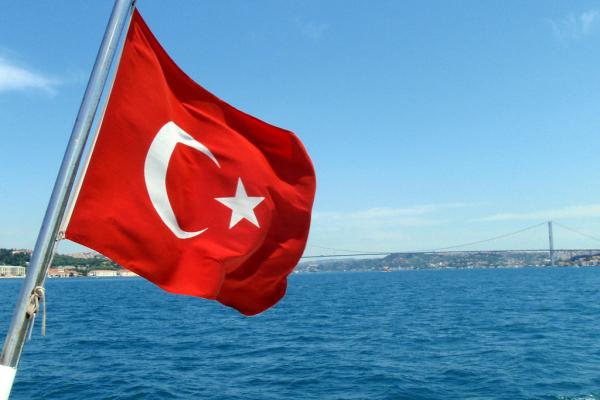 Turkish flag, Bosphorus in background