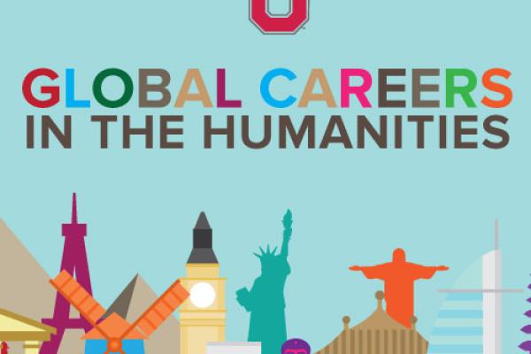 Global Careers in the Humanities Image of World Landmarks with the text "Global Careers in the Humanities"